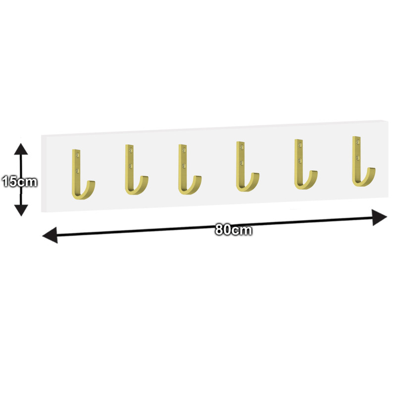 Wieszak ścienny do przedpokoju Fala 80 cm biały/złote haki