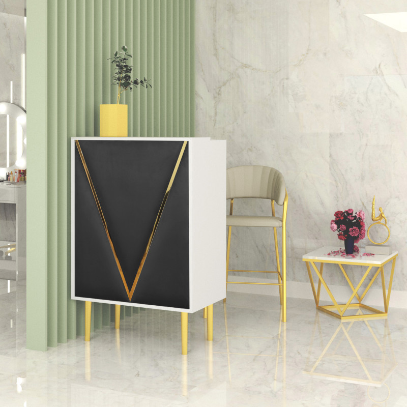 Lada recepcyjna KLARA 3 biały mat/złoty z panelem V czarnym
