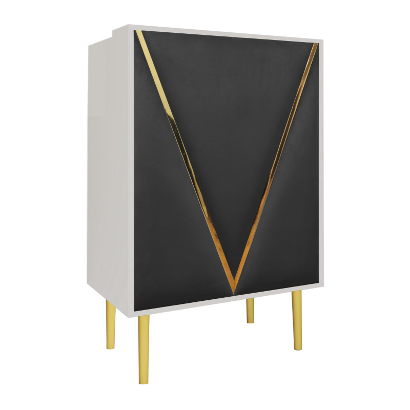 Lada recepcyjna KLARA 3 kaszmir/złoty z panelem V czarnym