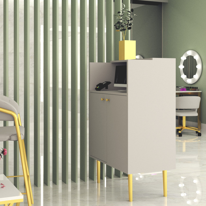 Lada recepcyjna KLARA 3 kaszmir/złoty + panel ryflowany