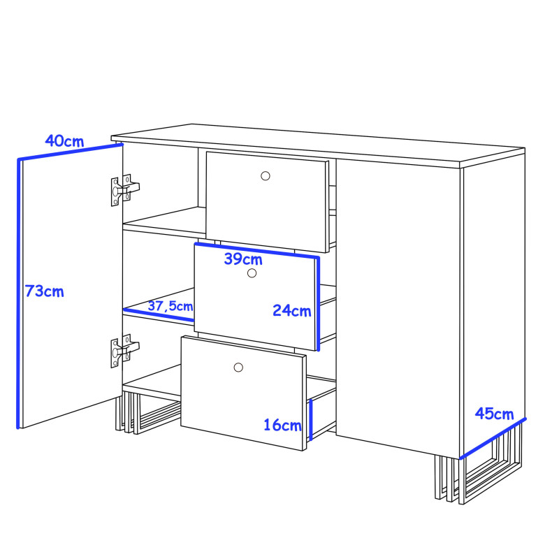 Komoda  KLARA z szafkami i szufladami 120 cm kaszmir beż/złoty + drzwiczki ryflowane