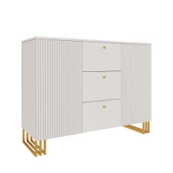 Komoda  KLARA z szafkami i szufladami 120 cm kaszmir beż/złoty + drzwiczki ryflowane