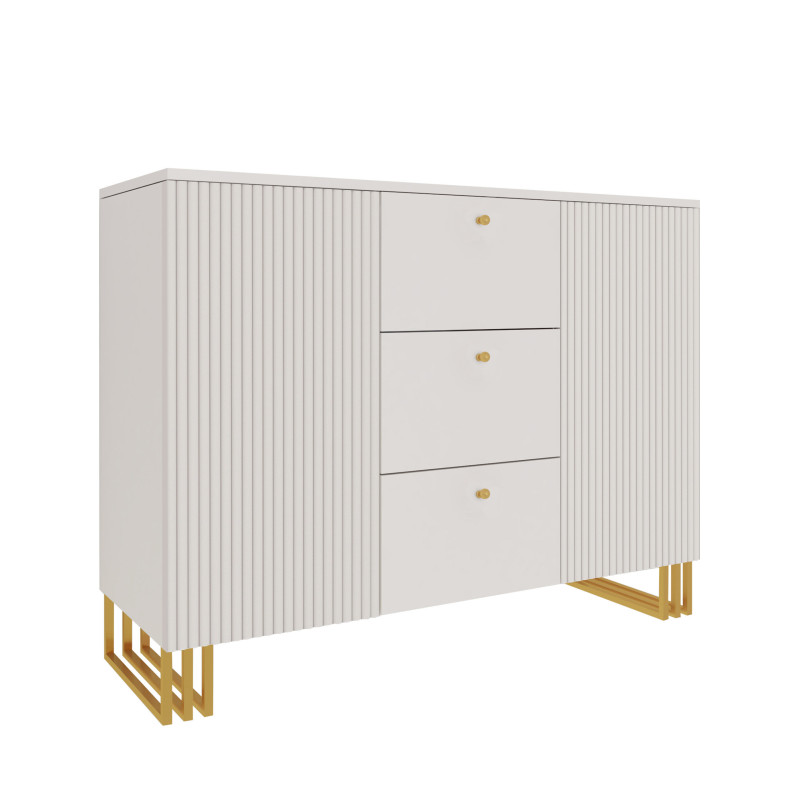 Komoda  KLARA z szafkami i szufladami 120 cm kaszmir beż/złoty + drzwiczki ryflowane