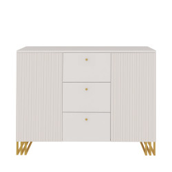 Komoda  KLARA z szafkami i szufladami 120 cm kaszmir beż/złoty + drzwiczki ryflowane