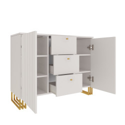 Komoda  KLARA z szafkami i szufladami 120 cm kaszmir beż/złoty + drzwiczki ryflowane