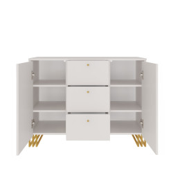 Komoda  KLARA z szafkami i szufladami 120 cm kaszmir beż/złoty + drzwiczki ryflowane