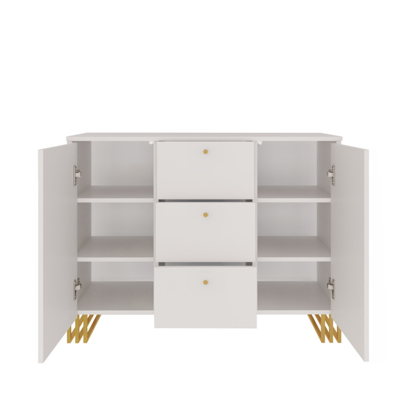 Komoda  KLARA z szafkami i szufladami 120 cm kaszmir beż/złoty + drzwiczki ryflowane