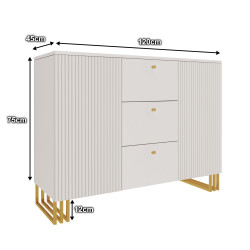 Komoda  KLARA z szafkami i szufladami 120 cm kaszmir beż/złoty + drzwiczki ryflowane