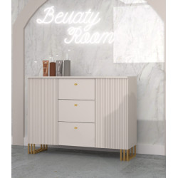 Komoda  KLARA z szafkami i szufladami 120 cm kaszmir beż/złoty + drzwiczki ryflowane