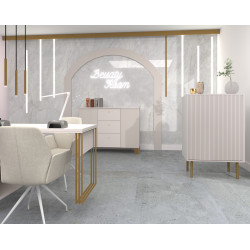 Komoda  KLARA z szafkami i szufladami 120 cm kaszmir beż/złoty + drzwiczki ryflowane