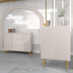 Lada recepcyjna KLARA 3 kaszmir/złoty + panel ryflowany