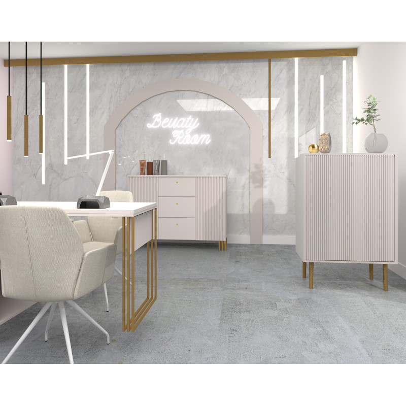 Lada recepcyjna KLARA 3 kaszmir/złoty + panel ryflowany