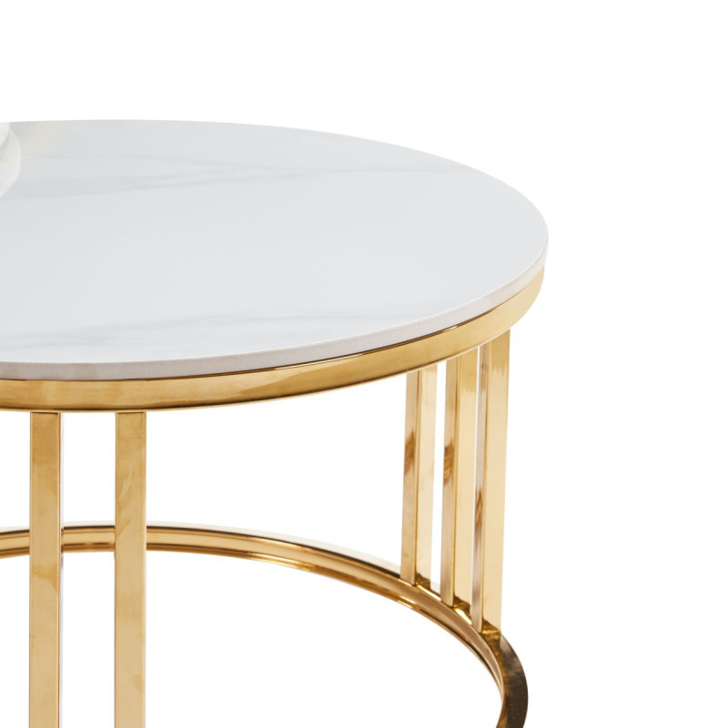 Stolik kawowy 2w1 L23-FX (80+60) stelaż złoty/biały marmur