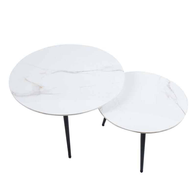 Stolik kawowy 2w1 L9-FX(D) 80+60 stelaż czarny/biały marmur