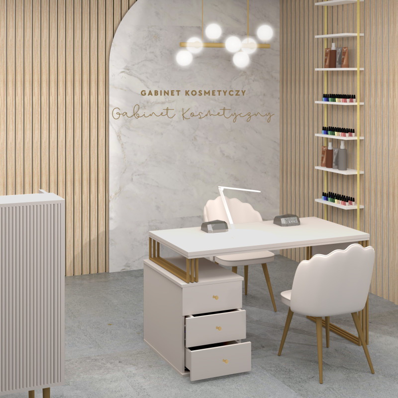 Biurko kosmetyczne Klara 3S kaszmir/złoty PREMIUM