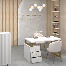Biurko kosmetyczne Klara 3S biały/złoty PREMIUM