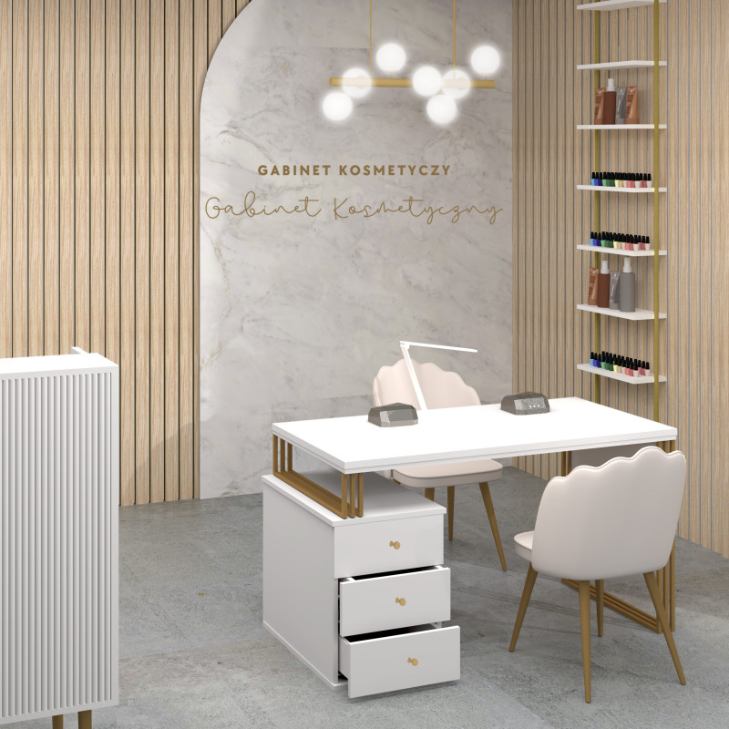 Biurko kosmetyczne Klara 3S biały/złoty PREMIUM