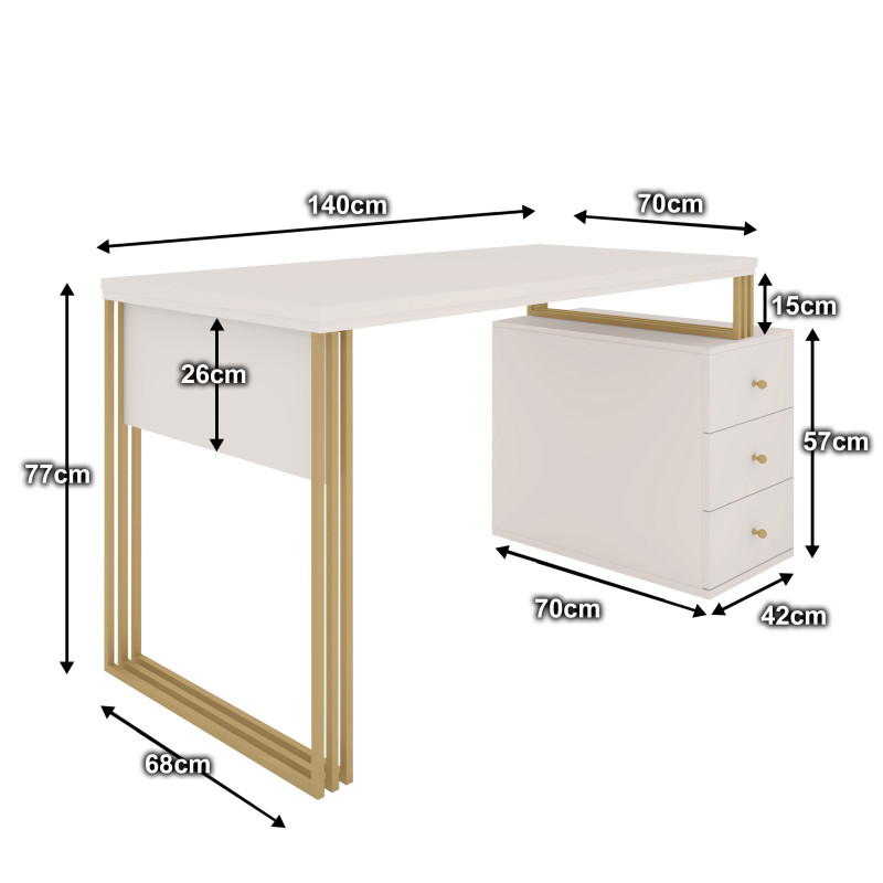 Biurko kosmetyczne Klara 3S kaszmir/złoty PREMIUM