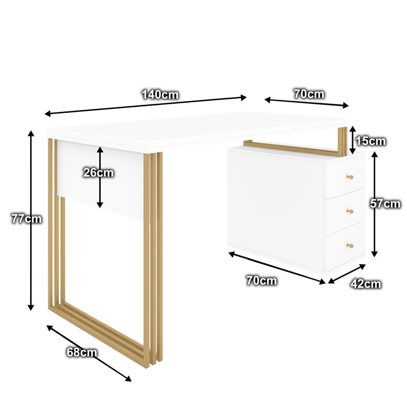 Biurko kosmetyczne Klara 3S biały/złoty PREMIUM