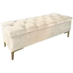 Pufa tapicerowana pikowana CLASSIC KREM MV ze schowkiem nóżki złote