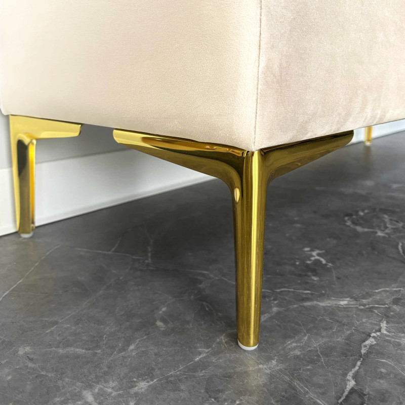 Pufa tapicerowana pikowana CLASSIC KREM MV ze schowkiem nóżki złote