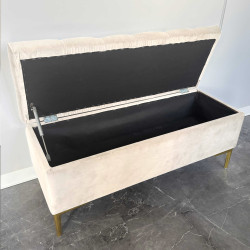 Pufa tapicerowana pikowana CLASSIC KREM MV ze schowkiem nóżki złote