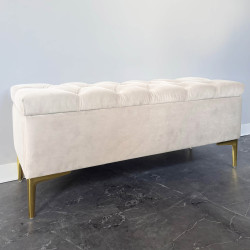 Pufa tapicerowana pikowana CLASSIC KREM MV ze schowkiem nóżki złote