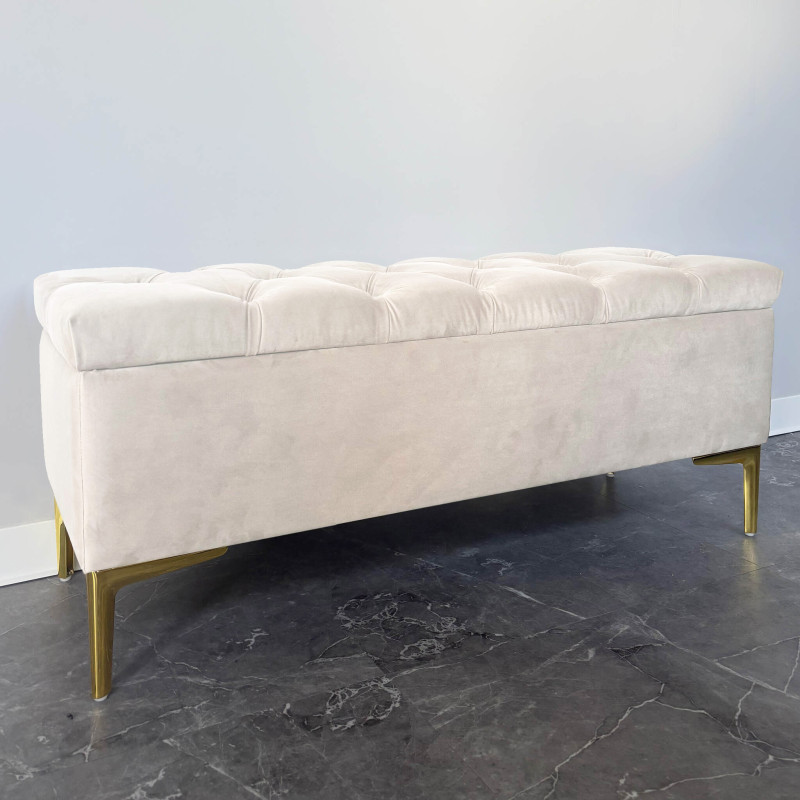 Pufa tapicerowana pikowana CLASSIC KREM MV ze schowkiem nóżki złote