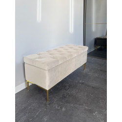 Pufa tapicerowana pikowana CLASSIC KREM MV ze schowkiem nóżki złote