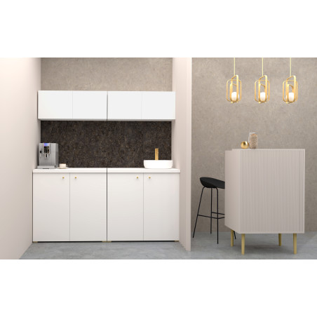 Kuchnia KLARA V 200cm socjalna do gabinetu z umywalką i baterią biały/złoty