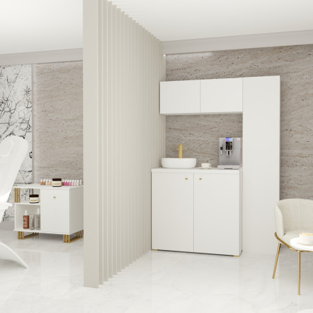 Kuchnia KLARA VI 140cm socjalna do gabinetu z umywalką i baterią biały/złoty